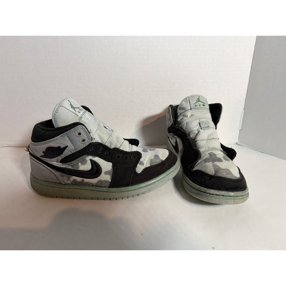 Jordan 1 Mid Canvas Camo Grey Black Green Sneakers 554724-031 Mens 7